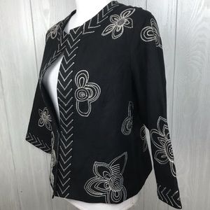 Saint Tropez West black linen with floral embroidered detailing jacket